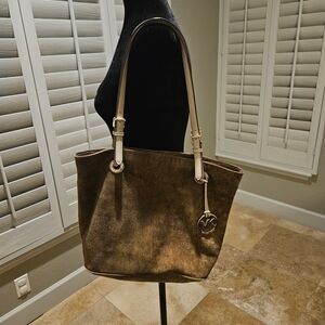 Brown Suede Michael Kors Tote Bag
